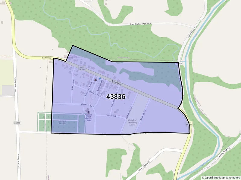 Map of Plainfield, Ohio and ZIP codes