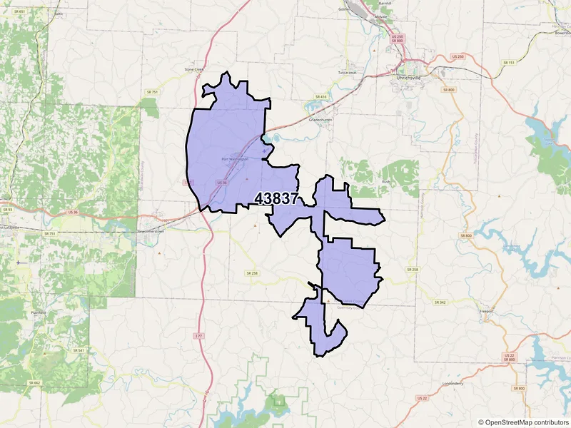 Map of ZIP Code 43837 — Port Washington, OH
