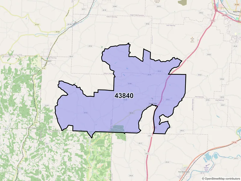 Map of ZIP Code 43840 — Stone Creek, OH