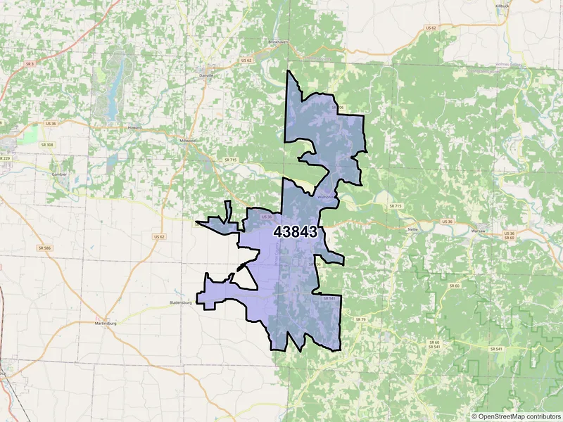 Map of ZIP Code 43843 — Walhonding, OH