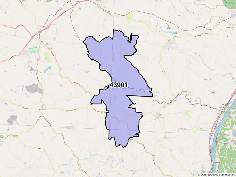 Map of ZIP Code 43901 — Adena, OH
