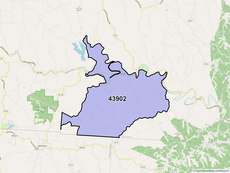 Map of ZIP Code 43902 — Alledonia, OH