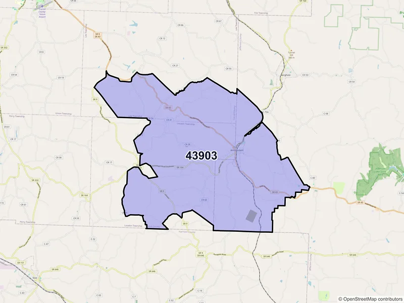 Map of ZIP Code 43903 — Amsterdam, OH