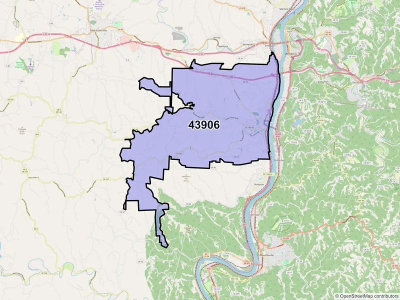 Map of ZIP Code 43906 — Bellaire, OH