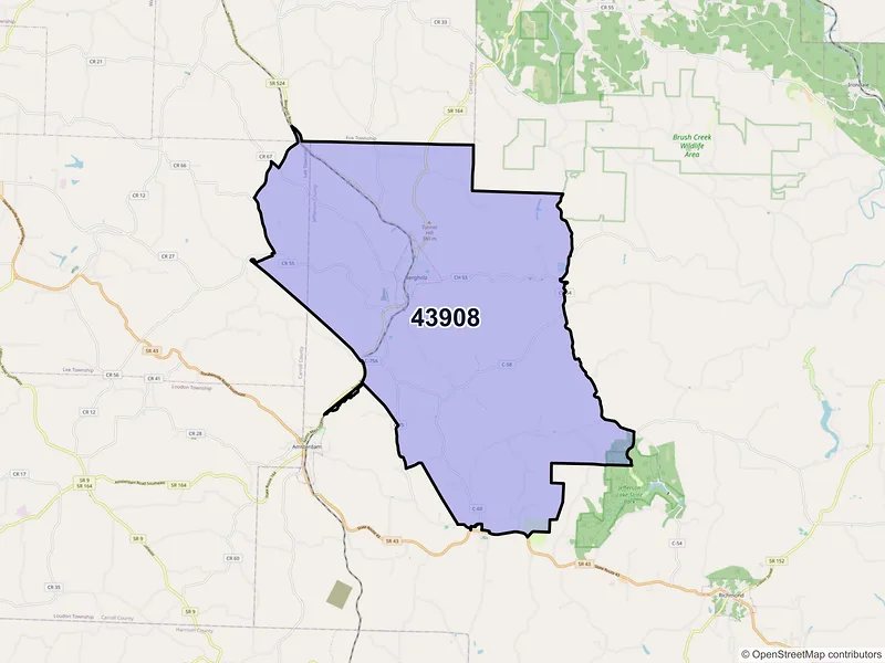 Map of ZIP Code 43908 — Bergholz, OH