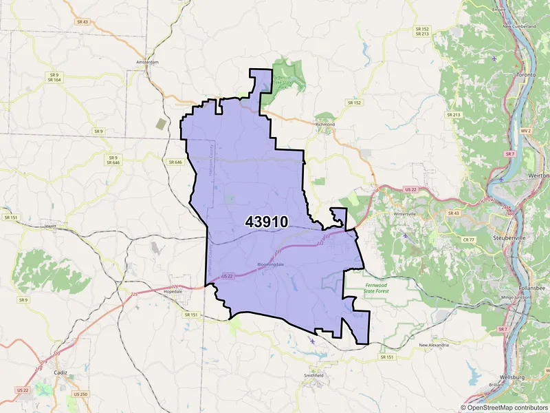 Map of ZIP Code 43910 — Bloomingdale, OH
