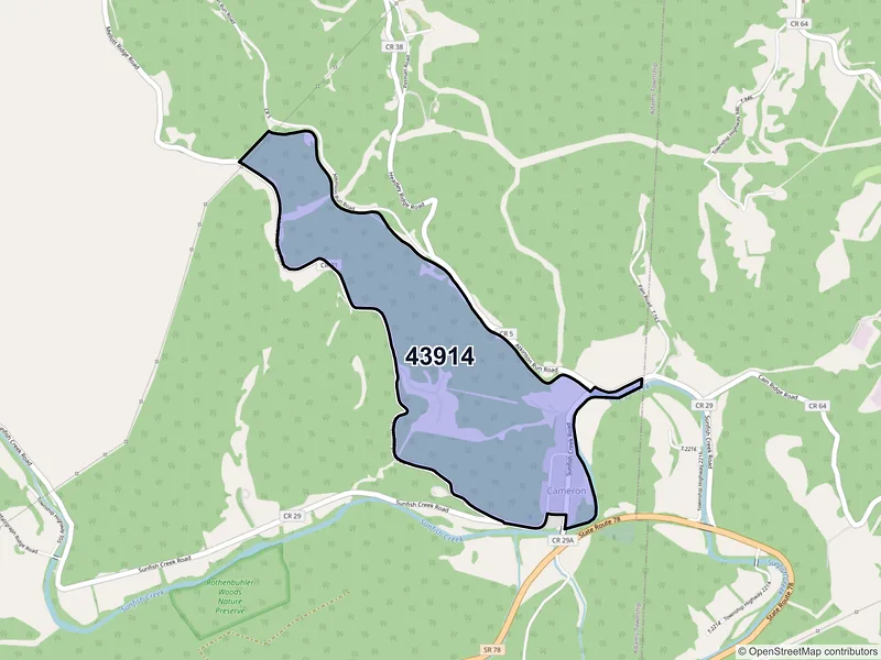 Map of Cameron, Ohio and ZIP codes