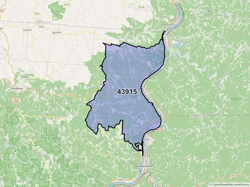 Map of Clarington, Ohio and ZIP codes