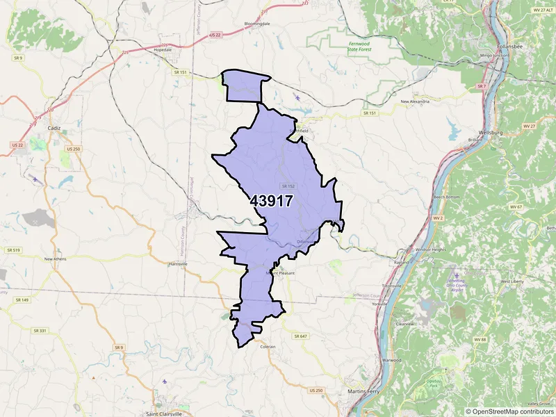Map of ZIP Code 43917 — Dillonvale, OH