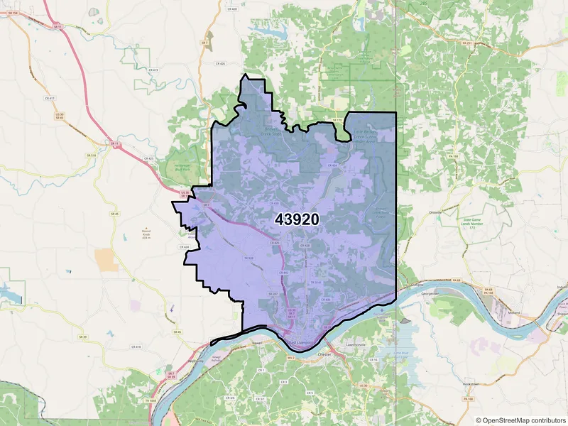 Map of ZIP Code 43920 — East Liverpool, OH