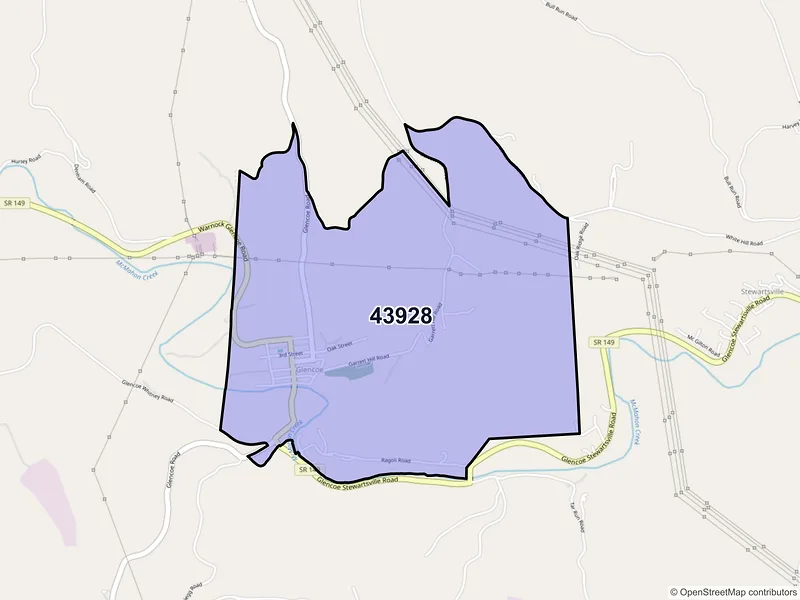 Map of Glencoe, Ohio and ZIP codes