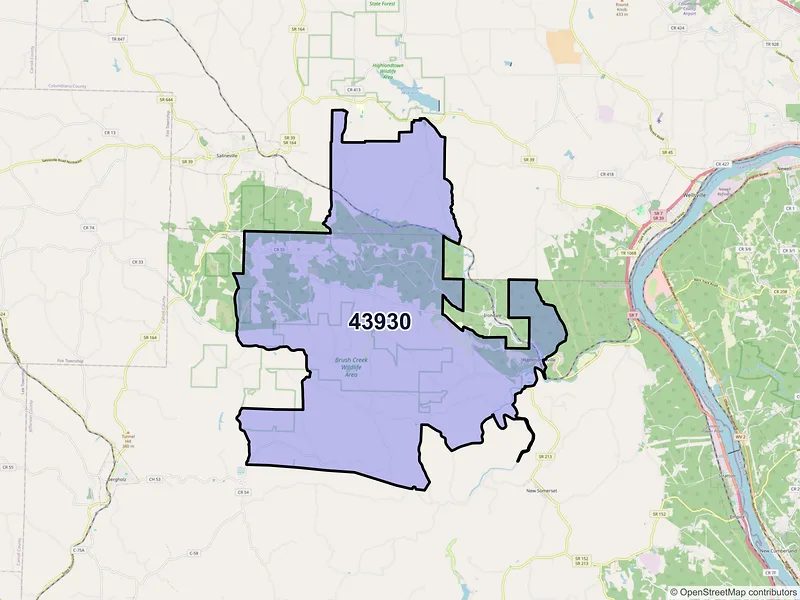 Map of Hammondsville, Ohio and ZIP codes