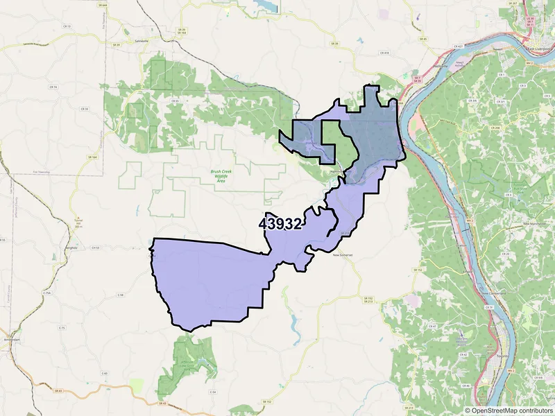 Map of ZIP Code 43932 — Irondale, OH