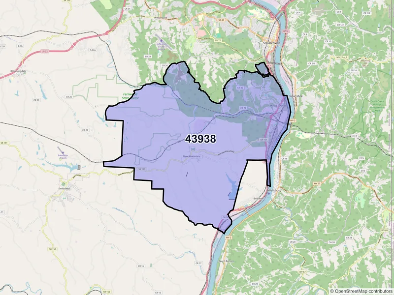 Map of ZIP Code 43938 — Mingo Junction, OH