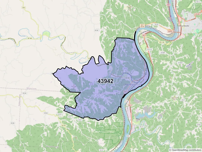 Map of ZIP Code 43942 — Powhatan Point, OH