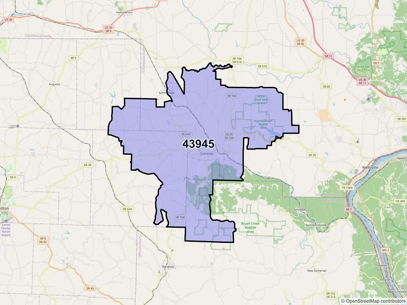 Map of ZIP Code 43945 — Salineville, OH