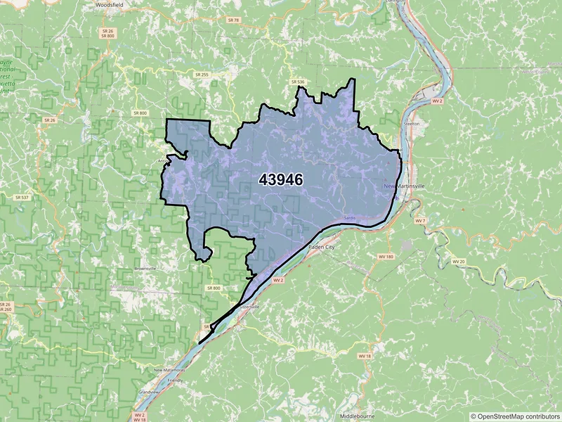 Map of ZIP Code 43946 — Sardis, OH