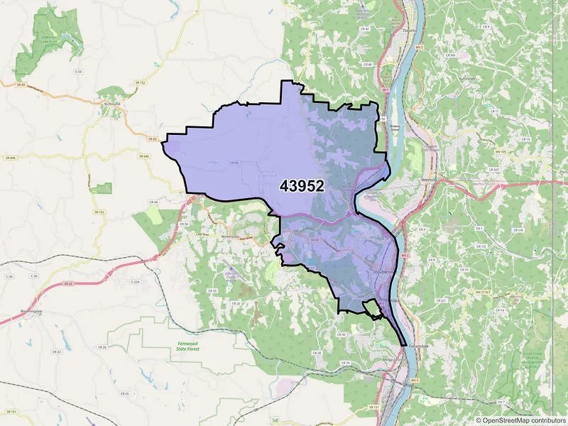 Map of ZIP Code 43952 — Steubenville, OH