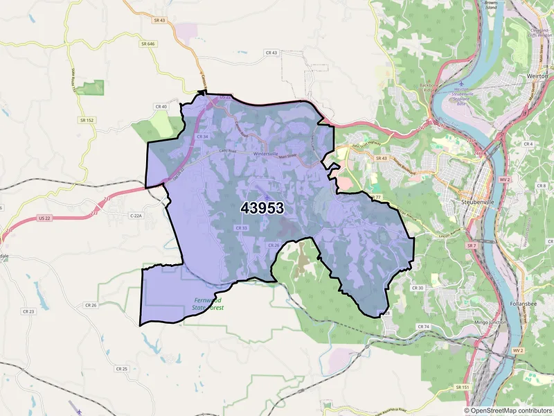 Map of ZIP Code 43953 — Steubenville, OH