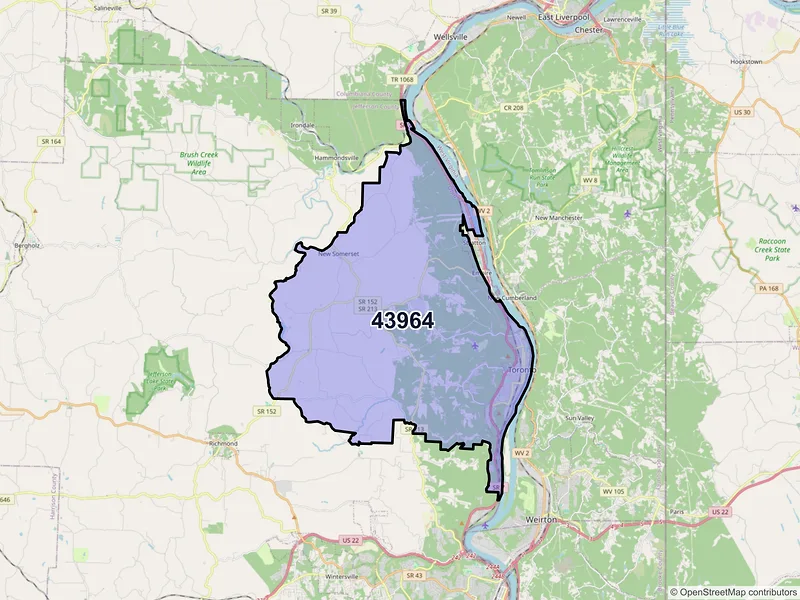 Map of ZIP Code 43964 — Toronto, OH