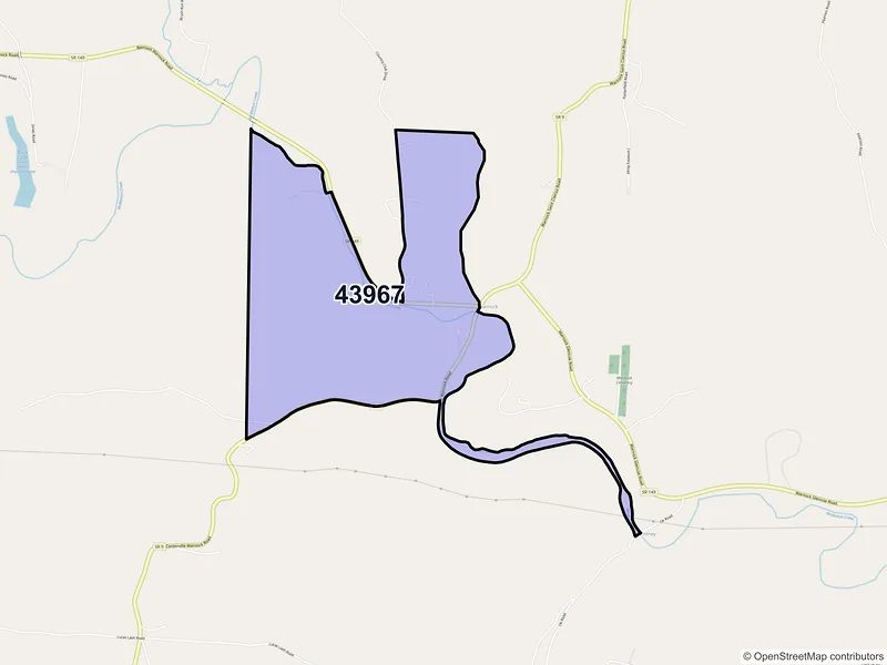 Map of Warnock, Ohio and ZIP codes