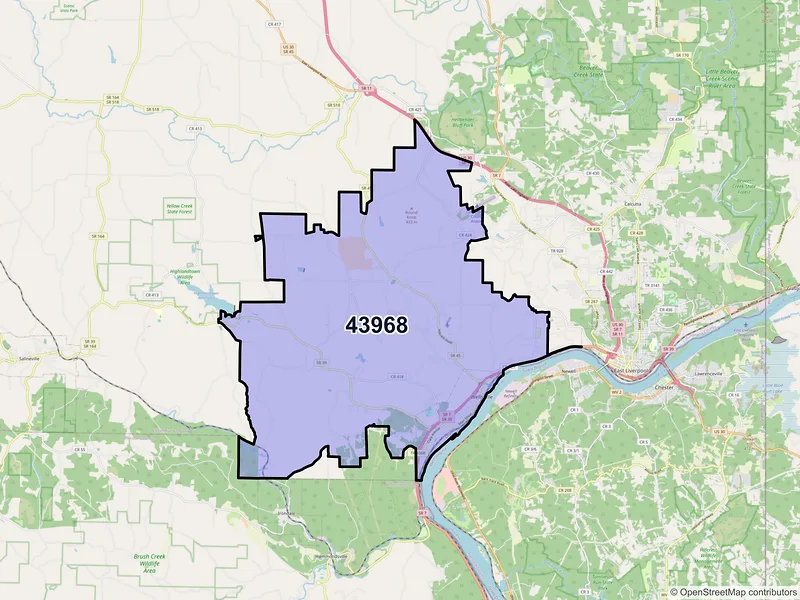 Map of Wellsville, Ohio and ZIP codes