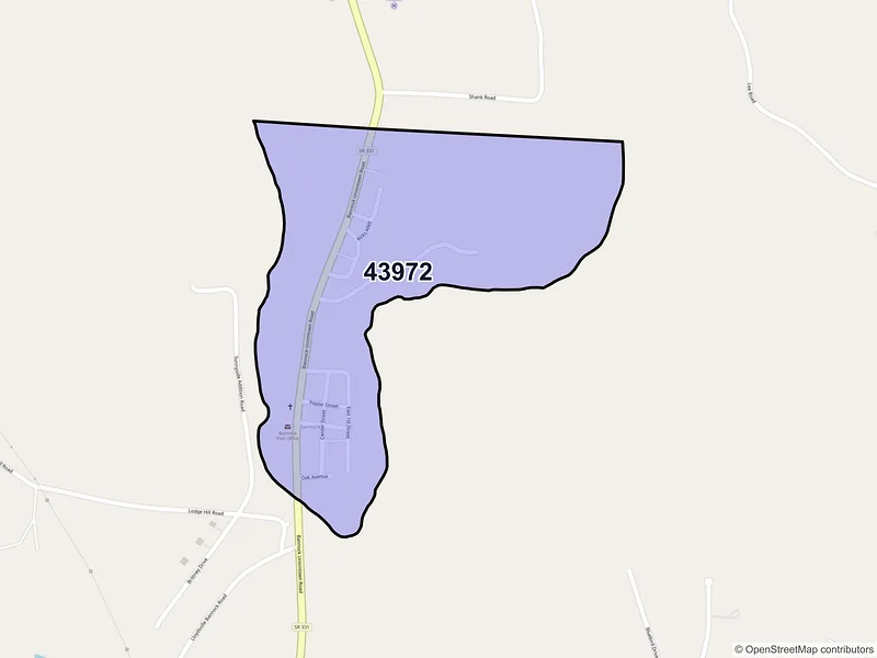 Map of Bannock, Ohio and ZIP codes