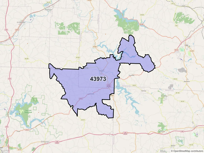 Map of ZIP Code 43973 — Freeport, OH