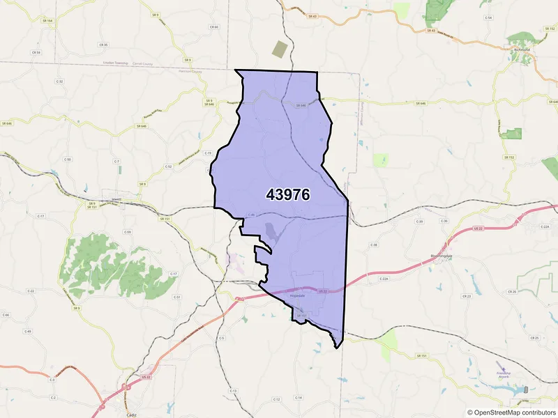 Map of ZIP Code 43976 — Hopedale, OH