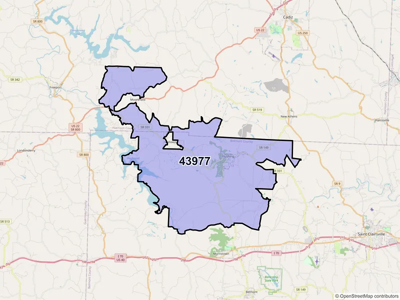 Map of ZIP Code 43977 — Flushing, OH