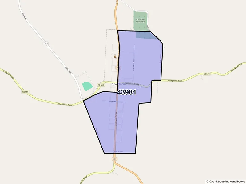 Map of New Athens, Ohio and ZIP codes