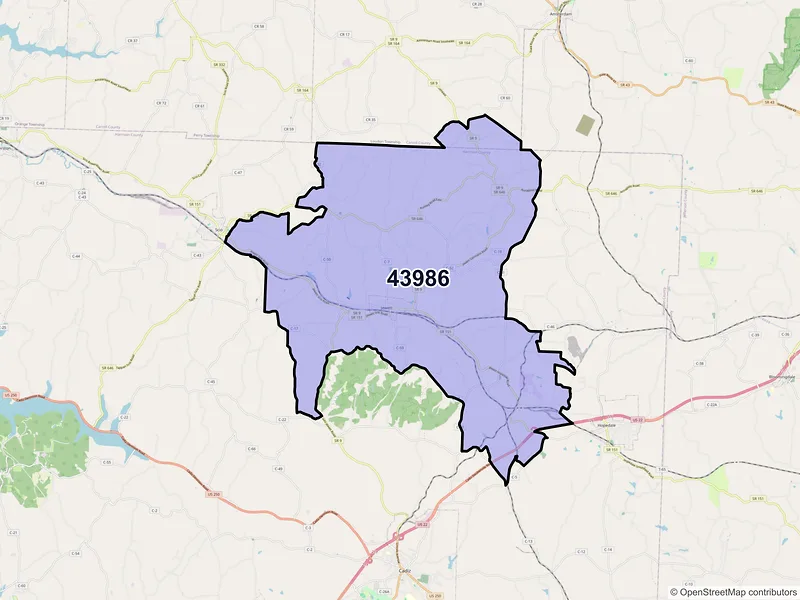 Map of ZIP Code 43986 — Jewett, OH