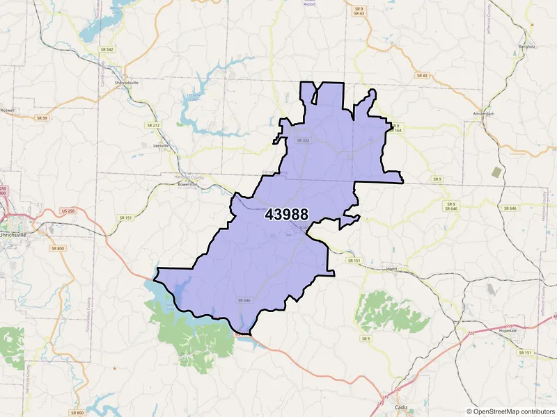 Map of Scio, Ohio and ZIP codes