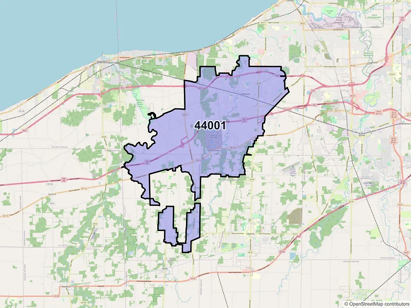 Map of ZIP Code 44001 — Amherst, OH