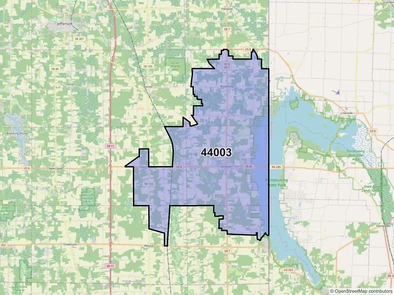 Map of ZIP Code 44003 — Andover, OH