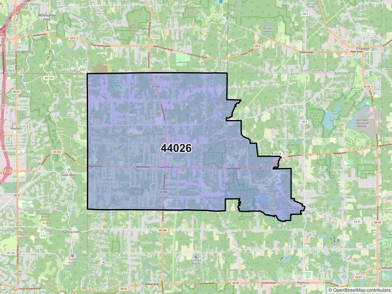 Map of Chesterland, Ohio and ZIP codes