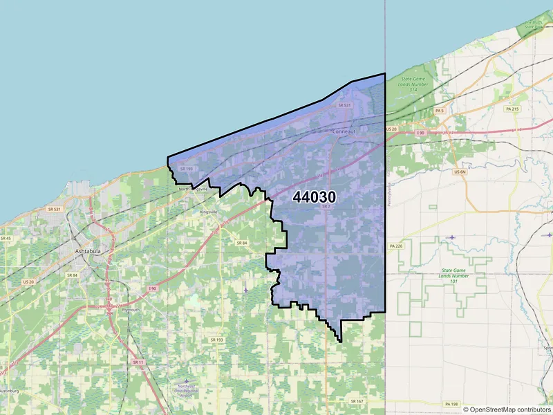 Map of ZIP Code 44030 — Conneaut, OH
