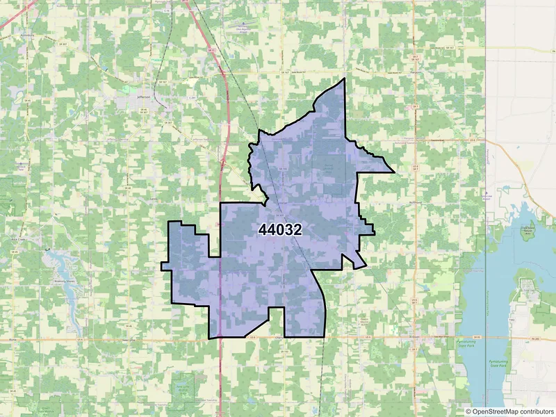 Map of ZIP Code 44032 — Dorset, OH