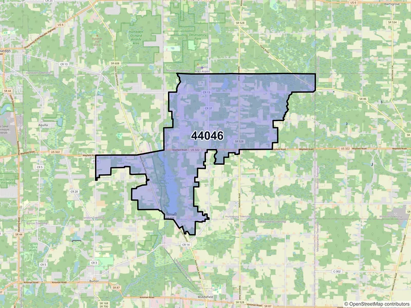 Map of ZIP Code 44046 — Huntsburg, OH