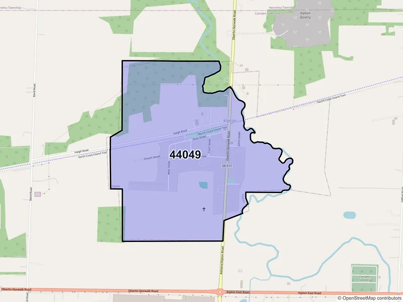 Map of Kipton, Ohio and ZIP codes