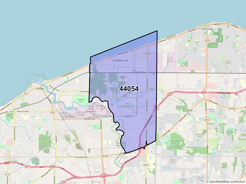 Map of Sheffield Lake, Ohio and ZIP codes