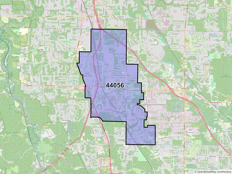 Map of Macedonia, Ohio and ZIP codes