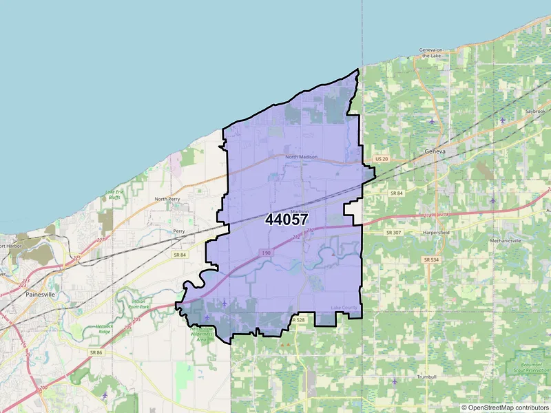 Map of ZIP Code 44057 — Madison, OH