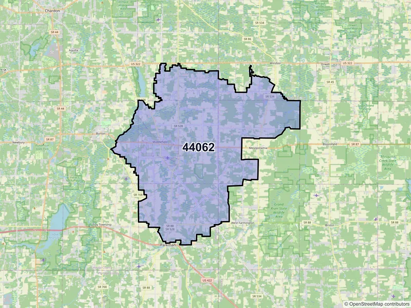 Map of ZIP Code 44062 — Middlefield, OH
