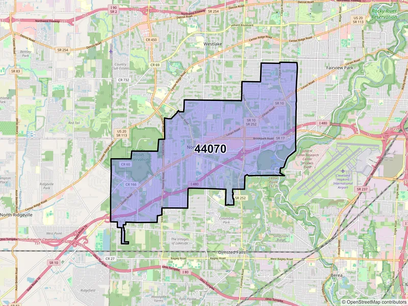 Map of ZIP Code 44070 — North Olmsted, OH