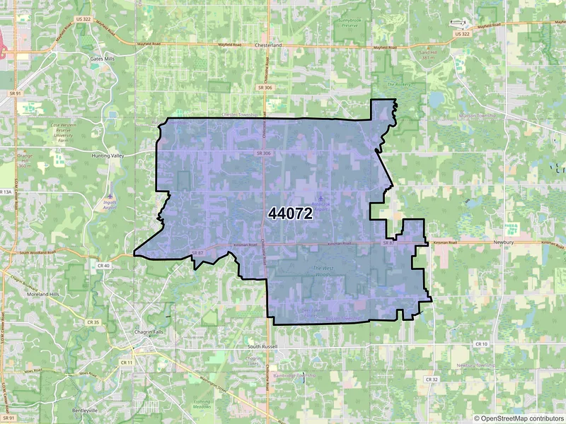 Map of ZIP Code 44072 — Novelty, OH