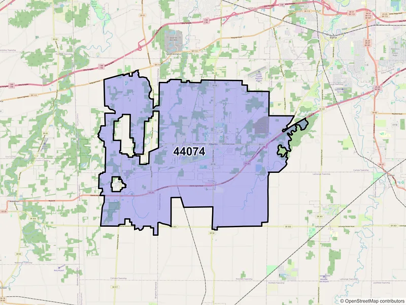 Map of ZIP Code 44074 — Oberlin, OH