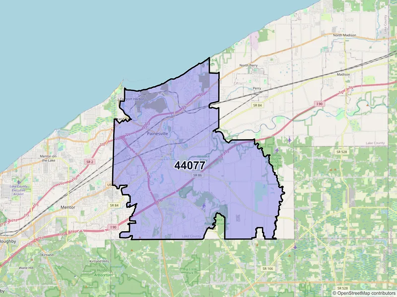 Map of ZIP Code 44077 — Painesville, OH