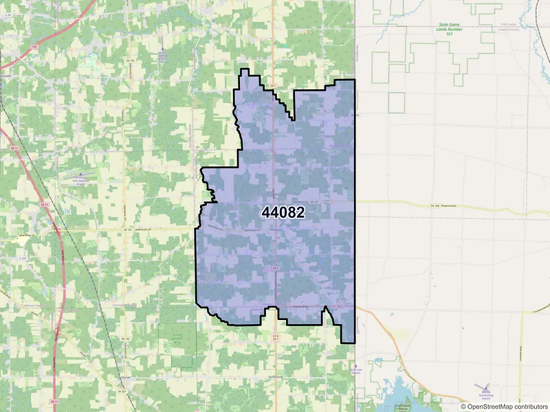 Map of ZIP Code 44082 — Pierpont, OH