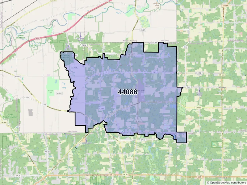 Map of ZIP Code 44086 — Thompson, OH